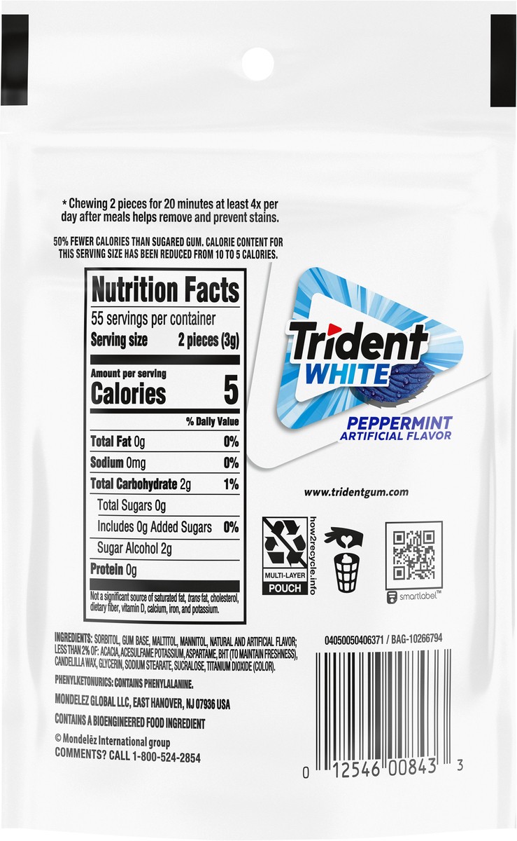 slide 9 of 14, Trident White Sugar Free Peppermint Gum 110 ea, 110 ct