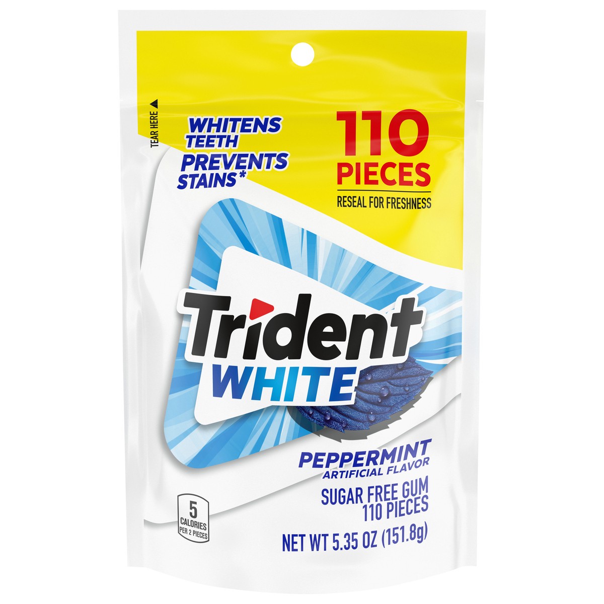 slide 1 of 14, Trident White Sugar Free Peppermint Gum 110 ea, 110 ct