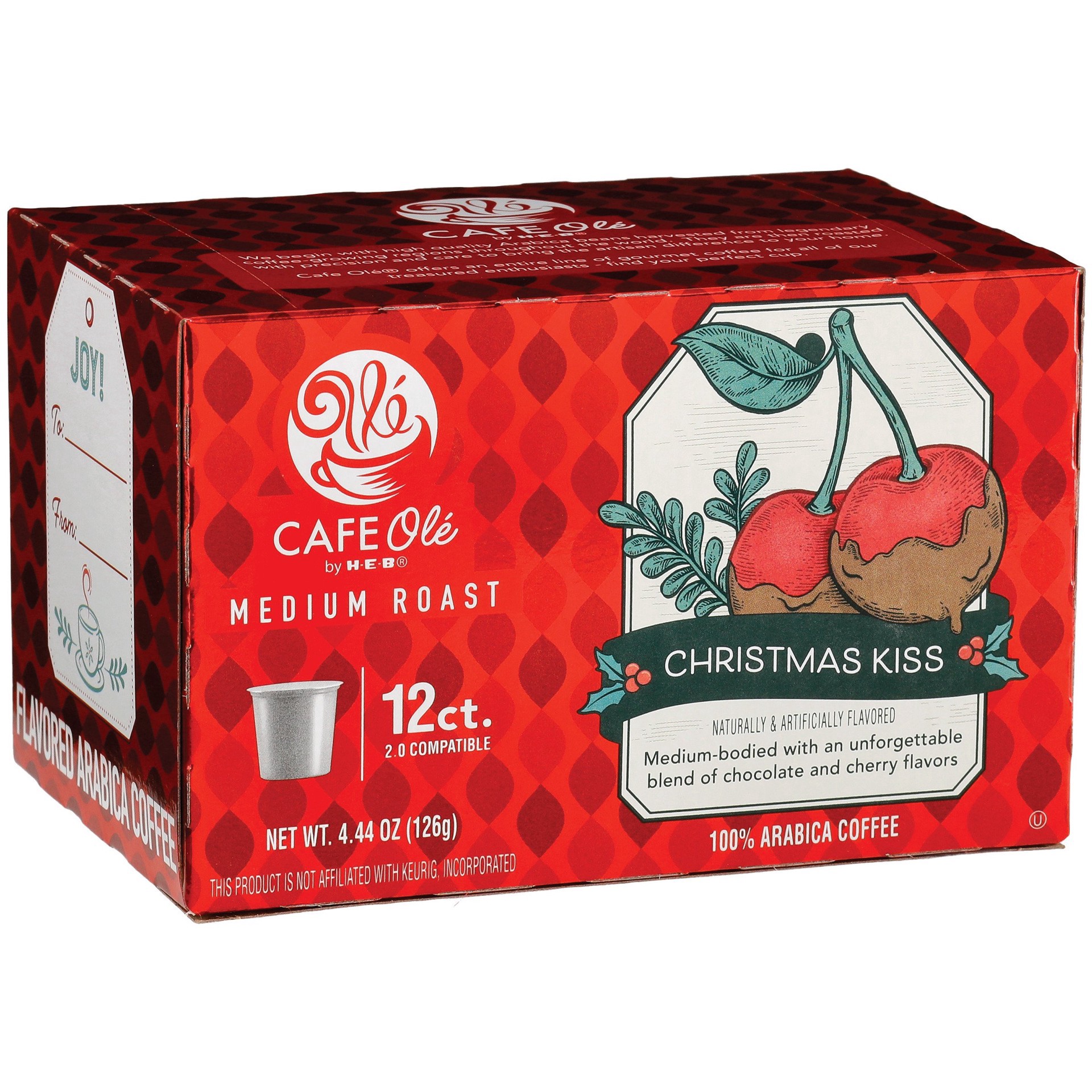 slide 1 of 1, H-E-B Cafe Ole Christmas Kiss Cherry Chocolate Single Serve Coffee Cups - 12 ct, 12 ct