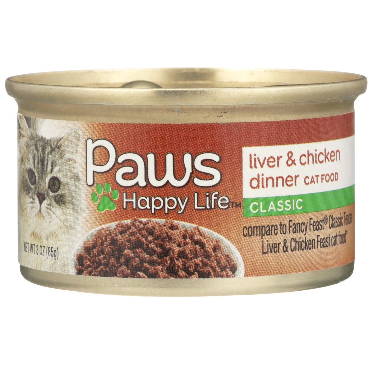 slide 4 of 11, Paws Happy Life Liver & Chicken Dinner Classic Cat Food, 3 oz