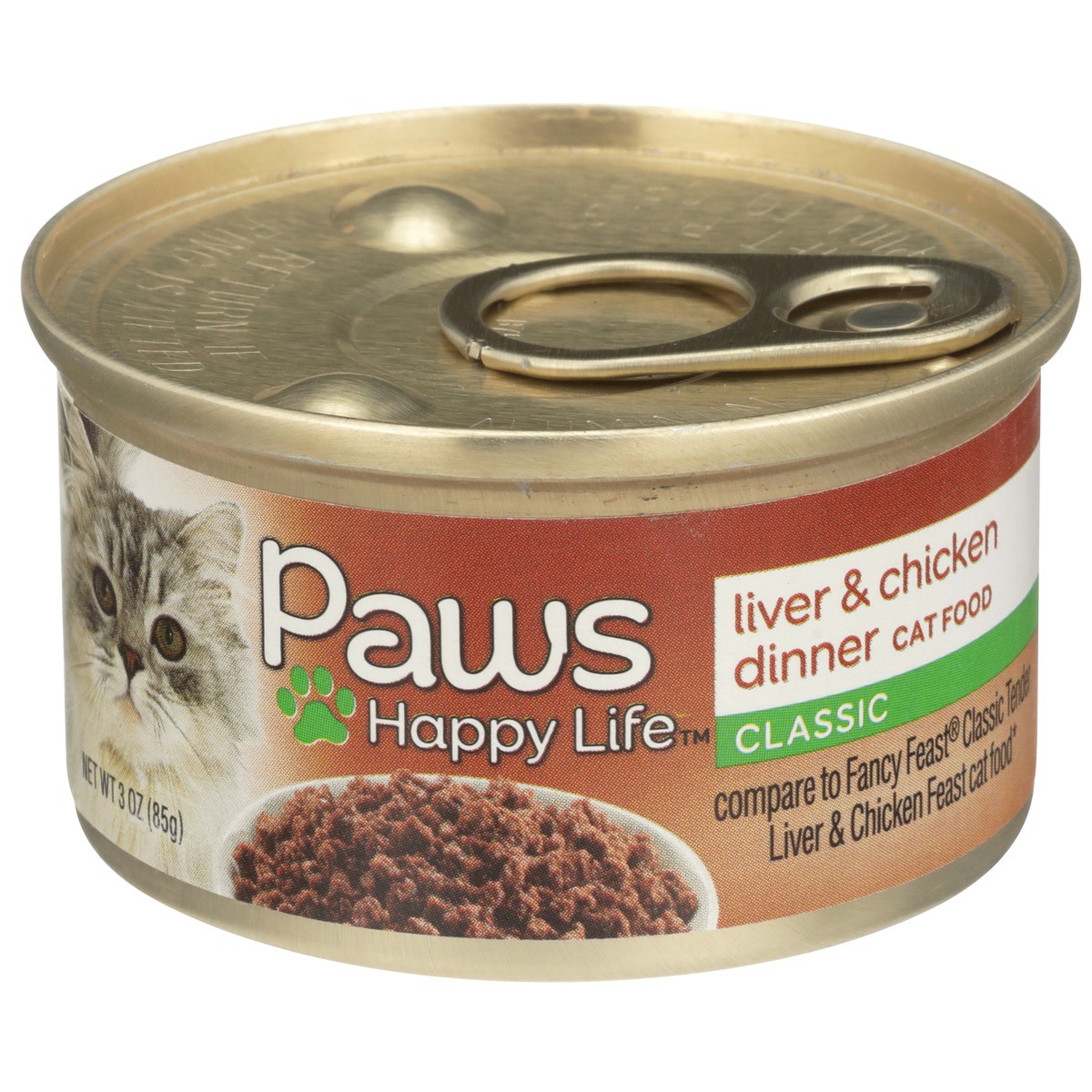 slide 1 of 11, Paws Happy Life Liver & Chicken Dinner Classic Cat Food, 3 oz