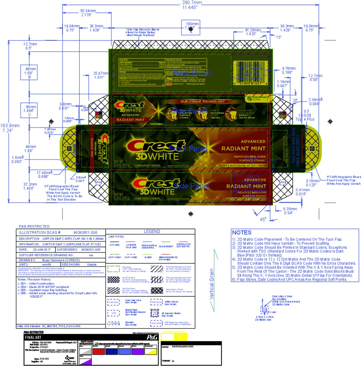slide 8 of 9, Crest 3D White Advanced Radiant Mint, Teeth Whitening Toothpaste, 3.8 oz, 3.8 oz