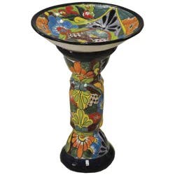 Blue Orange Pottery Talavera Bird Bath