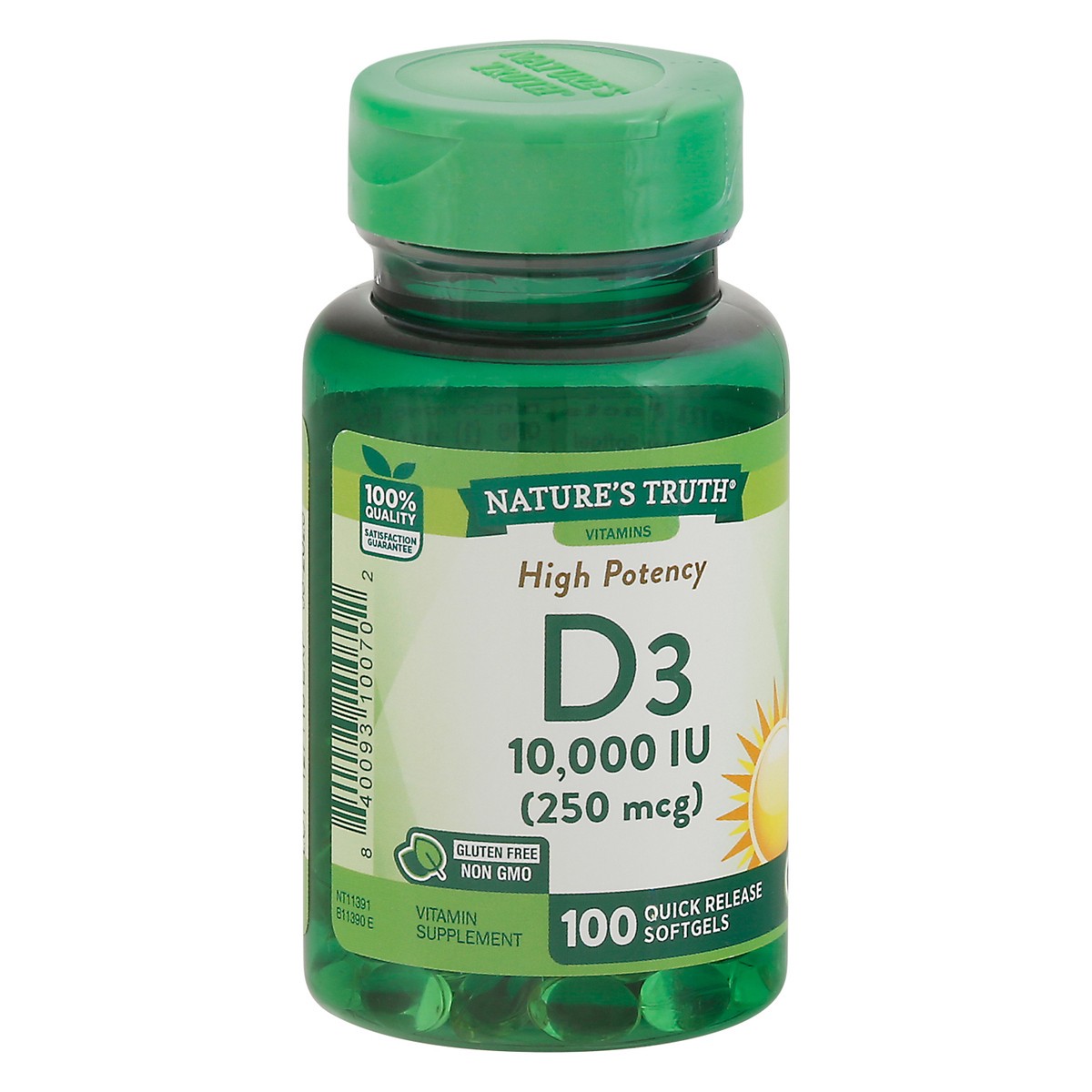 slide 6 of 9, Nature's Truth Vitamin D3 10,000 IU (250 mcg) 100 SG, 100 ct