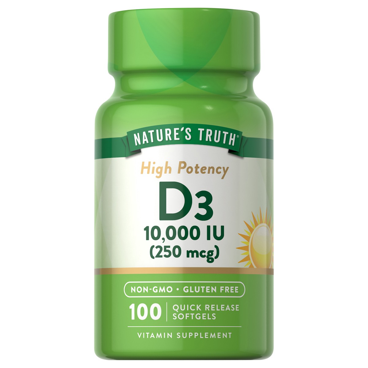 slide 1 of 9, Nature's Truth Vitamin D3 10,000 IU (250 mcg) 100 SG, 100 ct