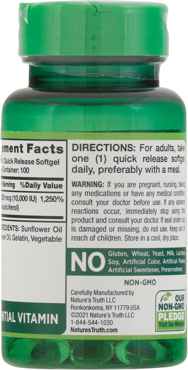 slide 2 of 9, Nature's Truth Vitamin D3 10,000 IU (250 mcg) 100 SG, 100 ct