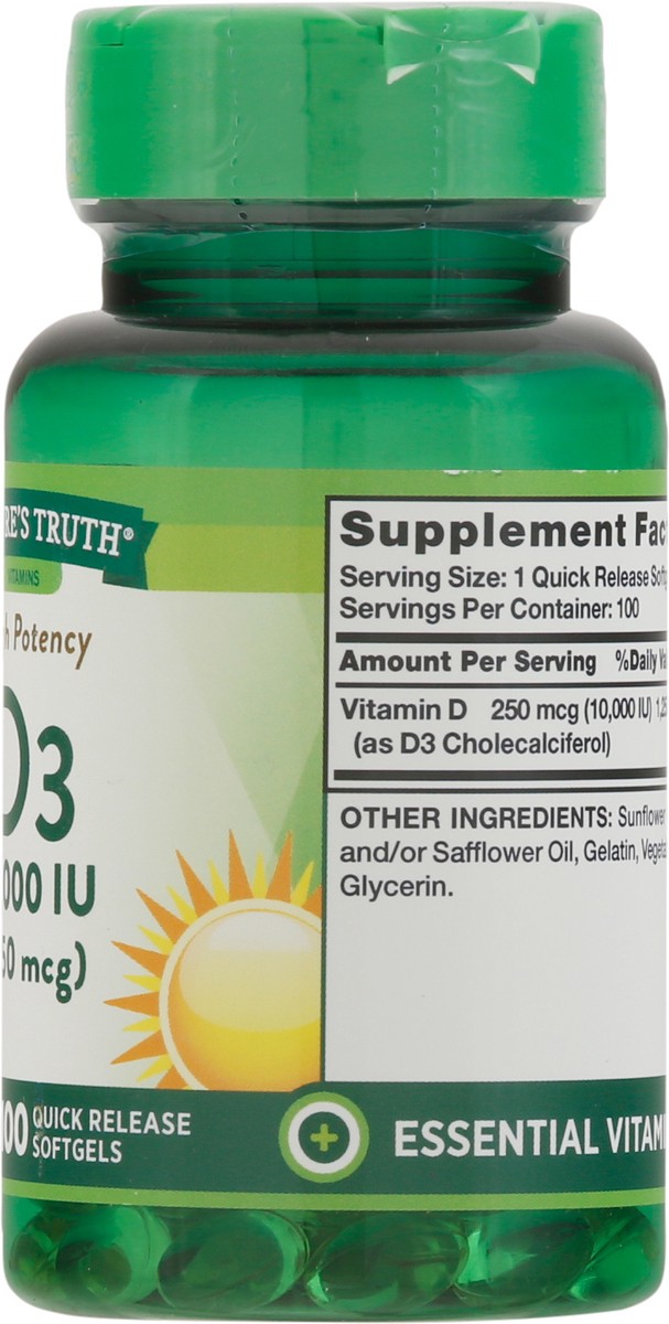 slide 7 of 9, Nature's Truth Vitamin D3 10,000 IU (250 mcg) 100 SG, 100 ct