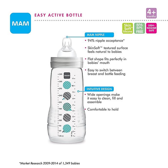 slide 8 of 9, MAM 11 oz. Easy Active Bottle - Blue, 2 ct