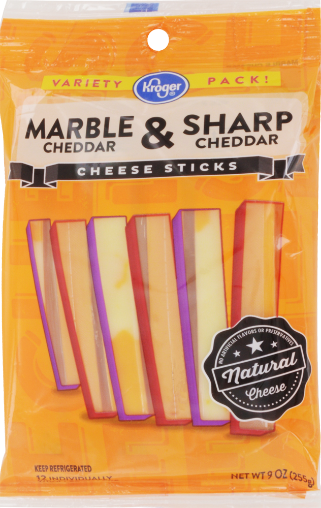 slide 1 of 4, Kroger Marble & Sharp Cheddar Cheese Sticks, 9 oz