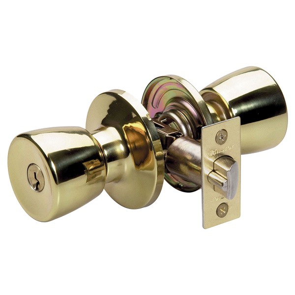 slide 1 of 1, Master Lock Tulip Entry Mobile Home Door Knob, Polished Brass, TUMOB103, 1 ct