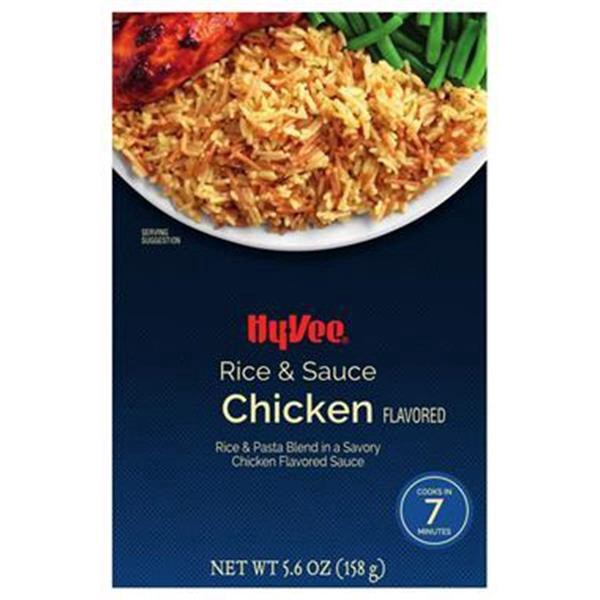slide 1 of 1, Hy-vee Chicken Flavored Rice & Pasta Blend In A Savory Chicken Flavored Sauce, 5.6 oz