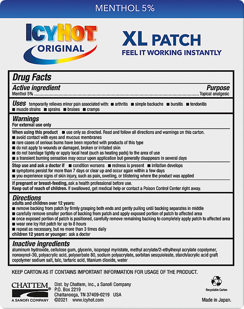 slide 3 of 12, Icy Hot Original Pain Relief Patch XL 3 ea, 3 ct