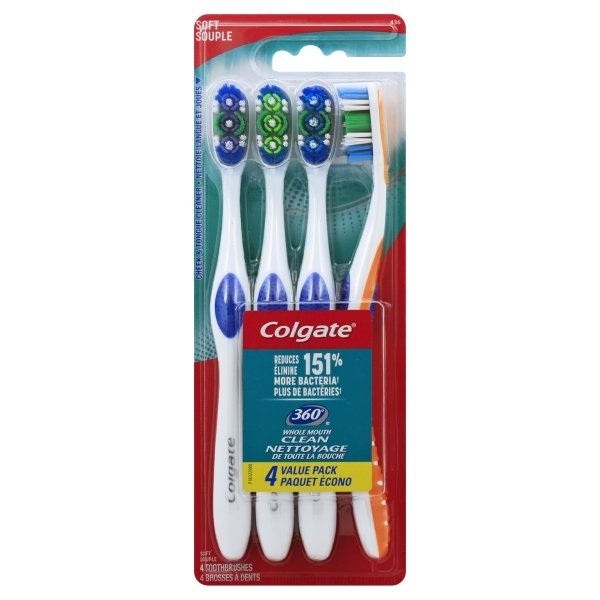 slide 1 of 2, Colgate 360 Adult Full Head Soft Toothbrush, 4 ct