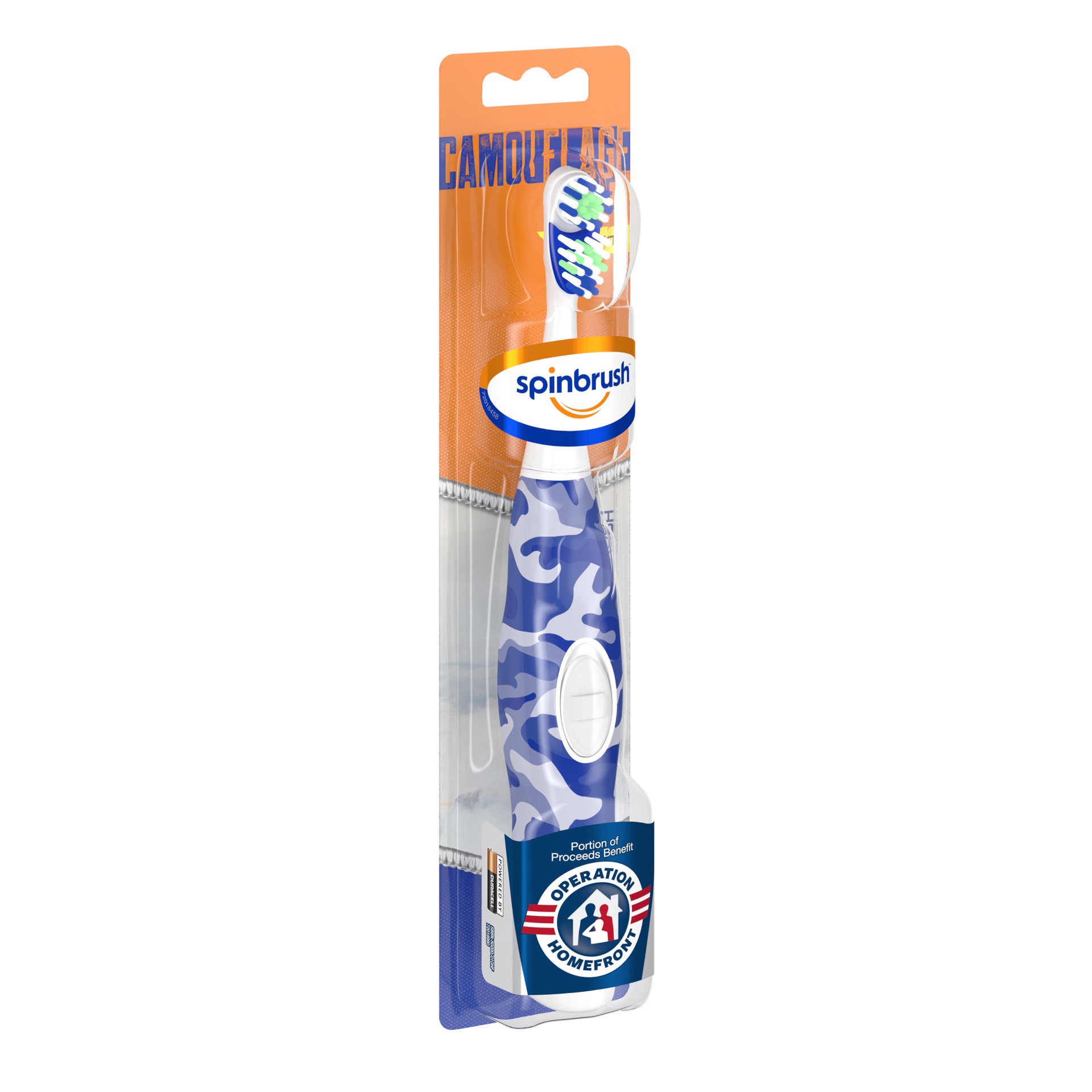 slide 4 of 4, Spinbrush Camouflage Series Spinbrush, Soft, Electric Battery Toothbrush, 1 ct, Color May Vary, 1 cnt