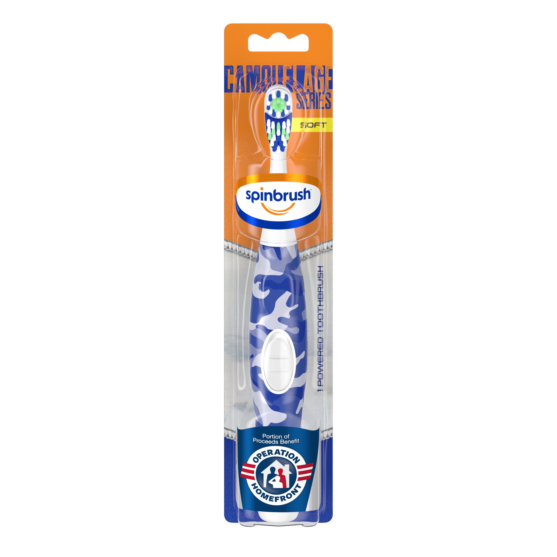 slide 1 of 4, Spinbrush Camouflage Series Spinbrush, Soft, Electric Battery Toothbrush, 1 ct, Color May Vary, 1 cnt