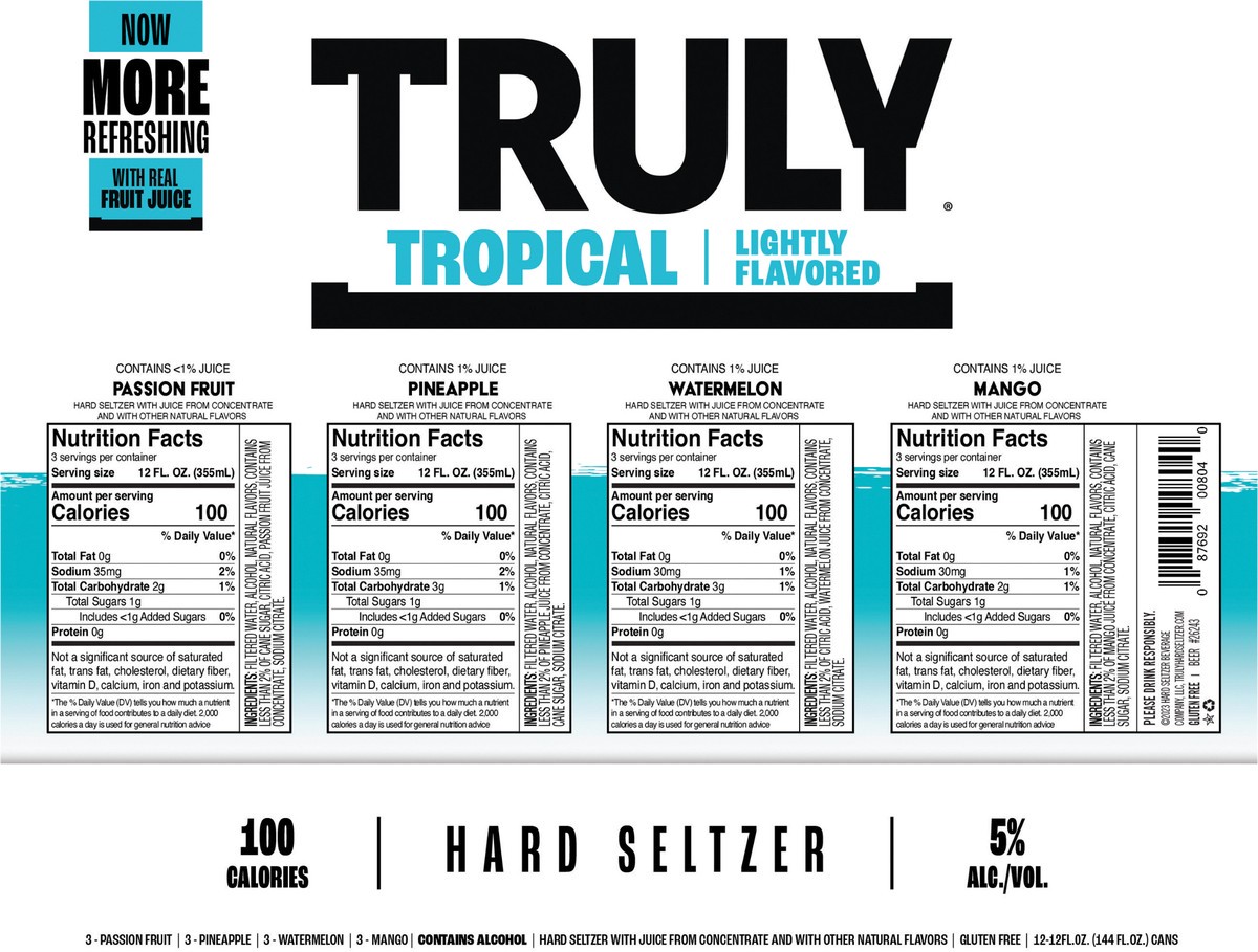 slide 3 of 6, TRULY Hard Seltzer Tropical Variety Pack (12 fl. oz. Can, 12pk.), 12 oz