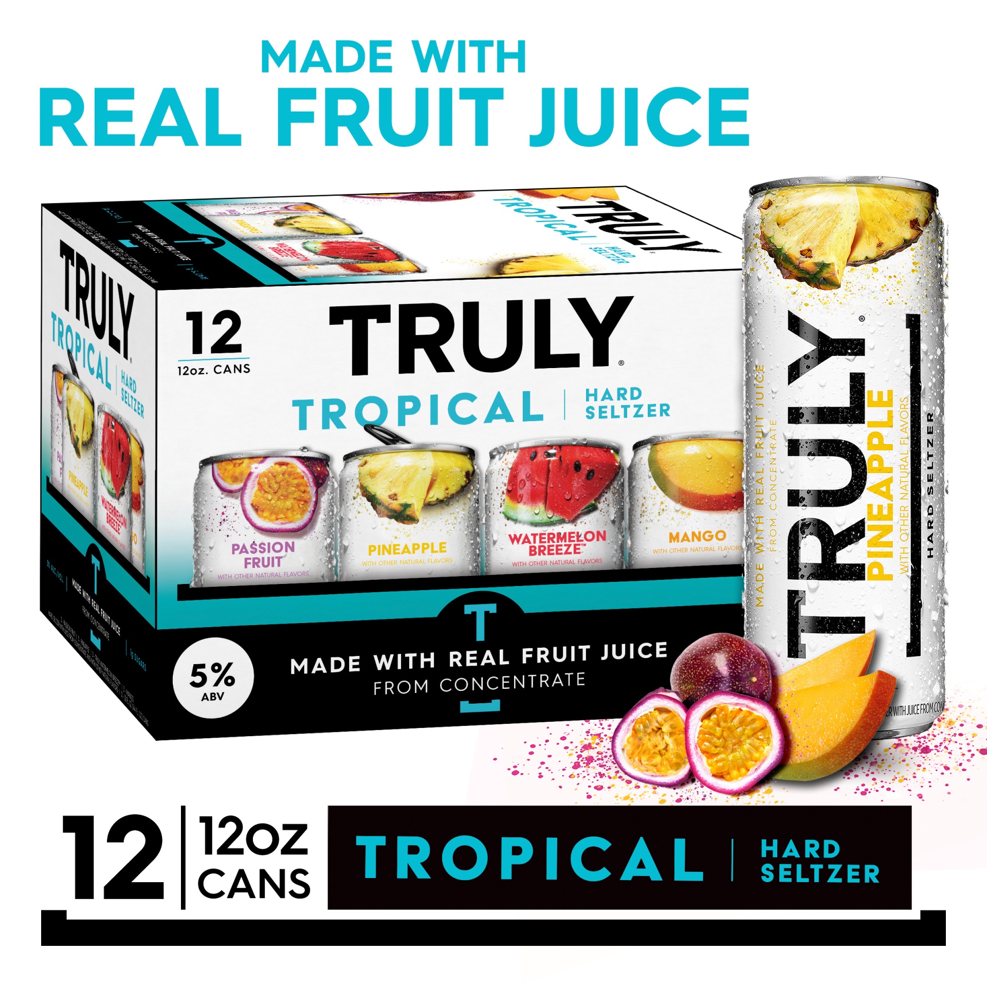 slide 1 of 2, TRULY Hard Seltzer Tropical Variety Pack Cans, 12 ct; 12 oz