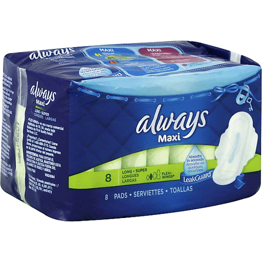 Always Maxi Pads Size 2 Long Super Absorbency Unscented with Wings