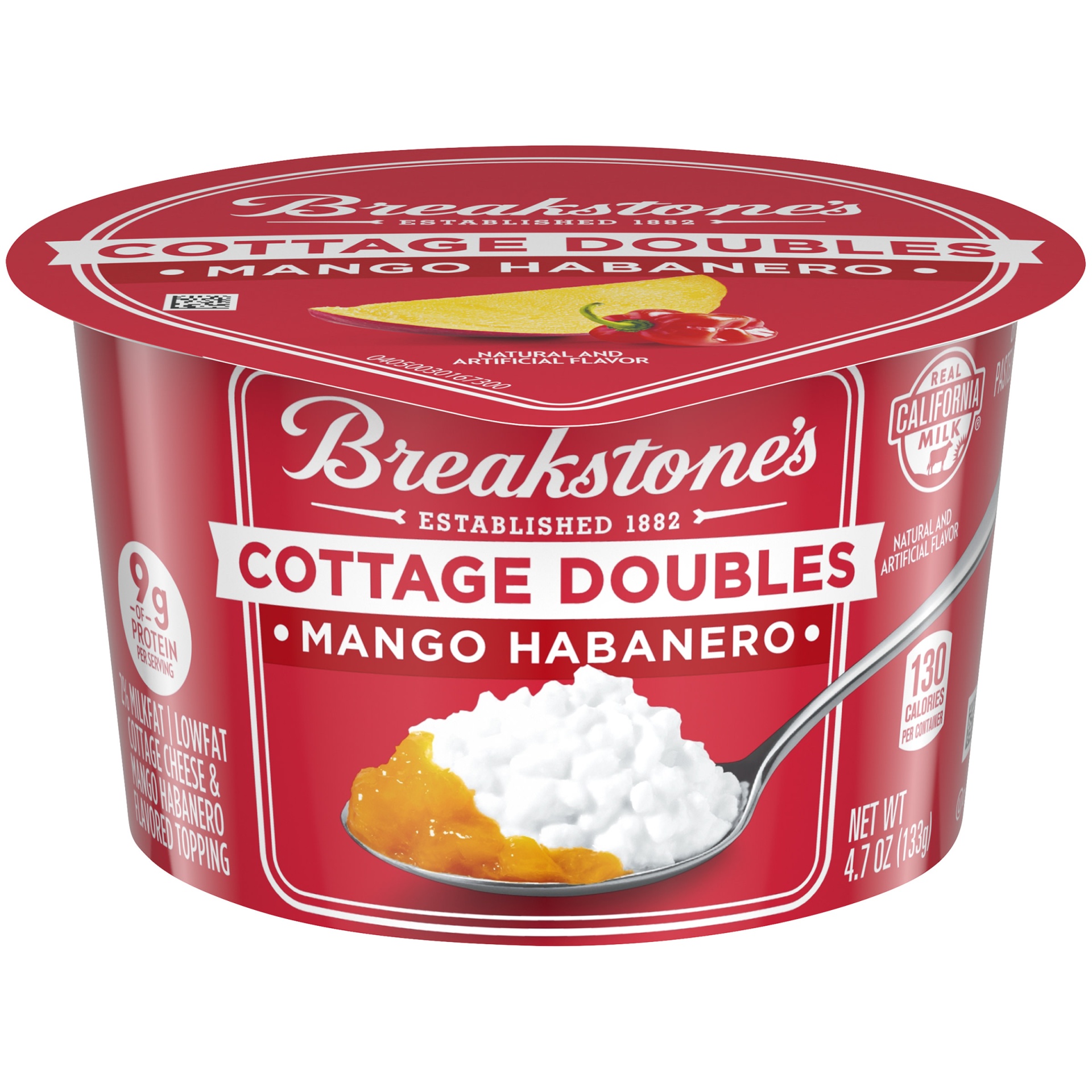 slide 1 of 1, Breakstone's Cottage Doubles Lowfat Cottage Cheese & Mango Habanero Topping with 2% Milkfat Cup, 4.7 oz