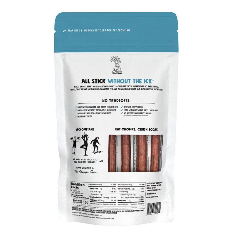slide 3 of 3, Chomps Sea Salt Beef Sticks - 8 Count, 1.15 oz. Sticks, 8 ct