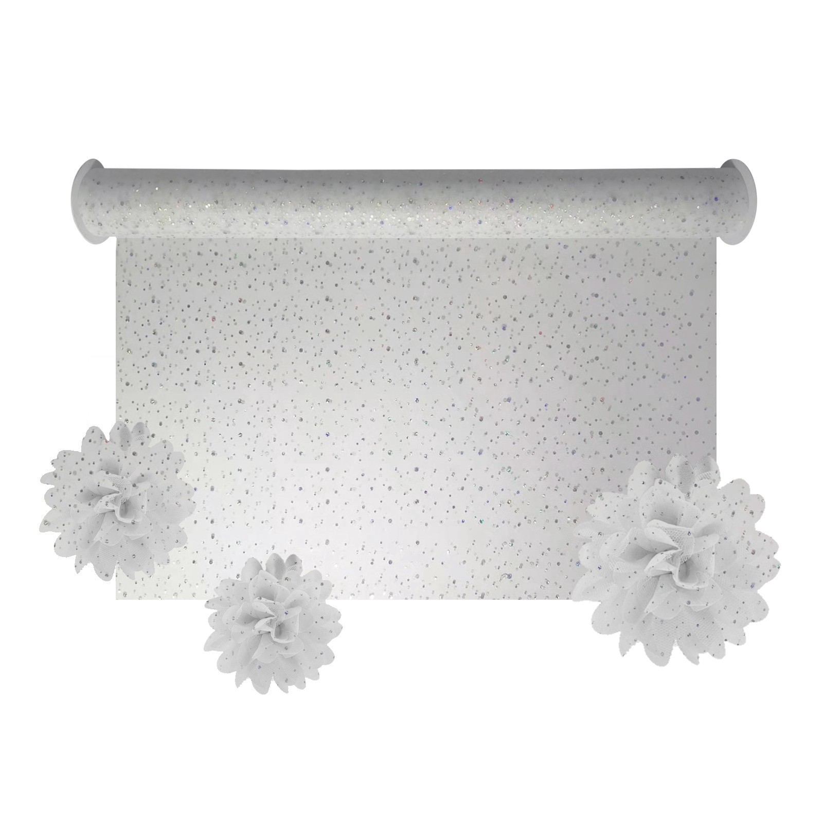 slide 5 of 6, 54" X 9yd. White Holographic Dot Tulle By Celebrate It, 54 in x 9 yd