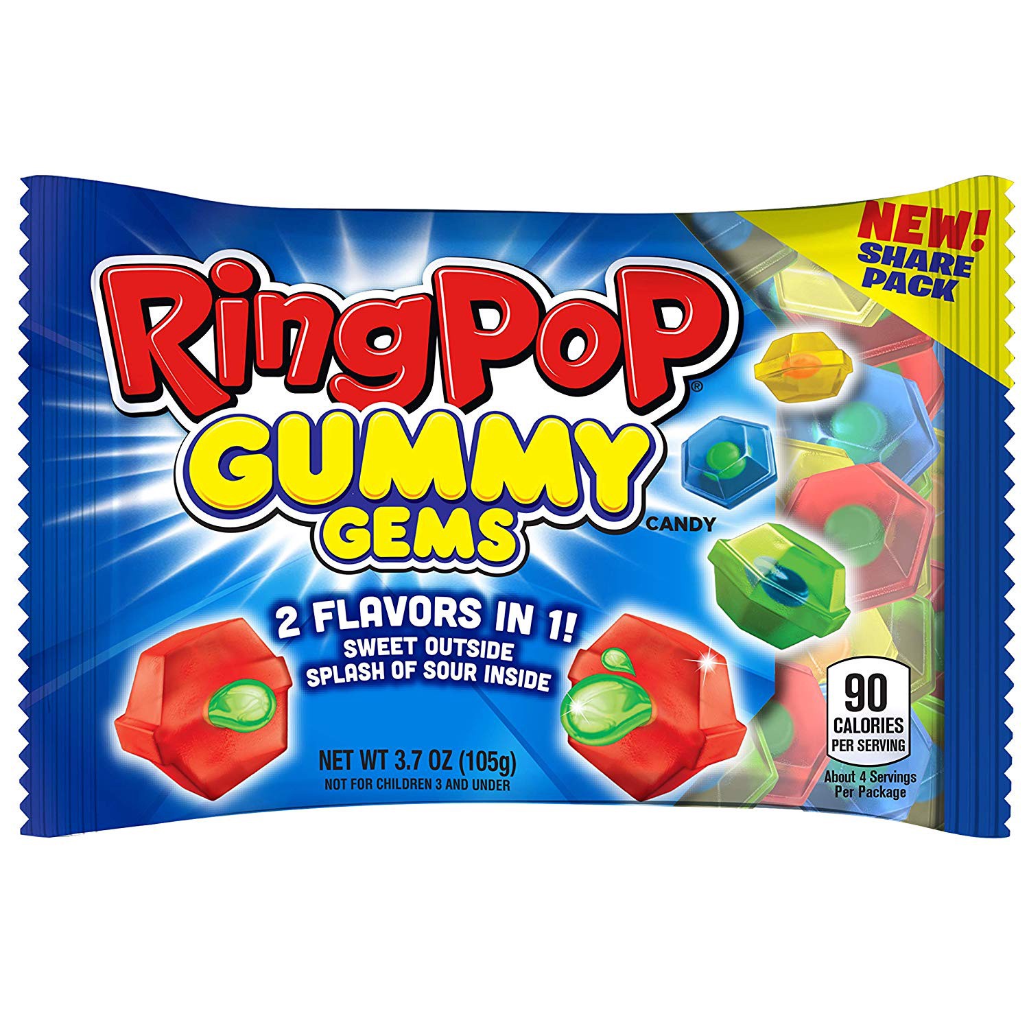 slide 1 of 3, Ring Pop Gummy Gems Candy, Assorted Flavors, 3.7 oz Bag, 1 ct