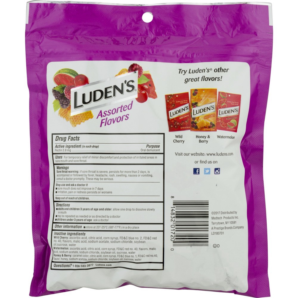 slide 3 of 3, Luden's Sore Throat Drops, For Minor Sore Throat Relief, Assorted Flavors, 90 Count, 90 ct