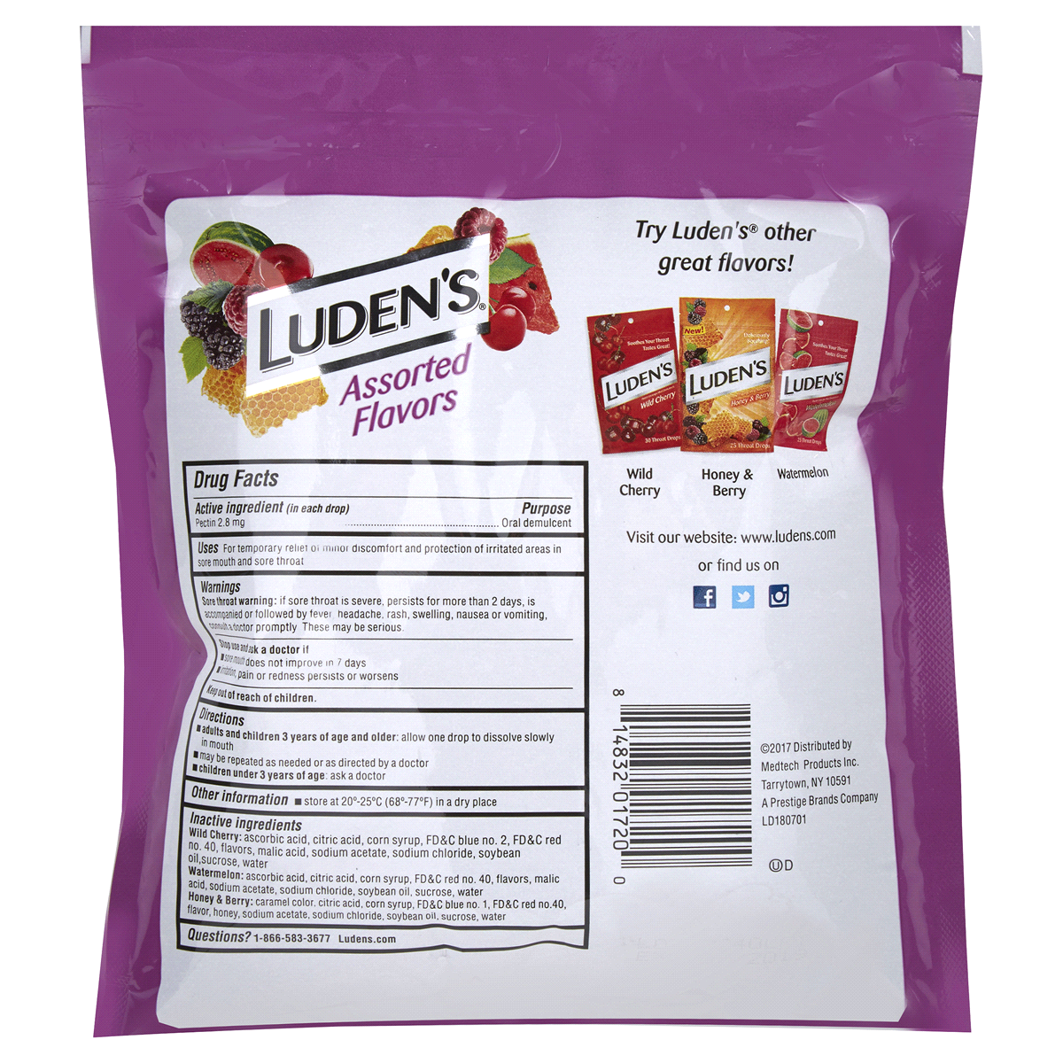 slide 2 of 3, Luden's Sore Throat Drops, For Minor Sore Throat Relief, Assorted Flavors, 90 Count, 90 ct