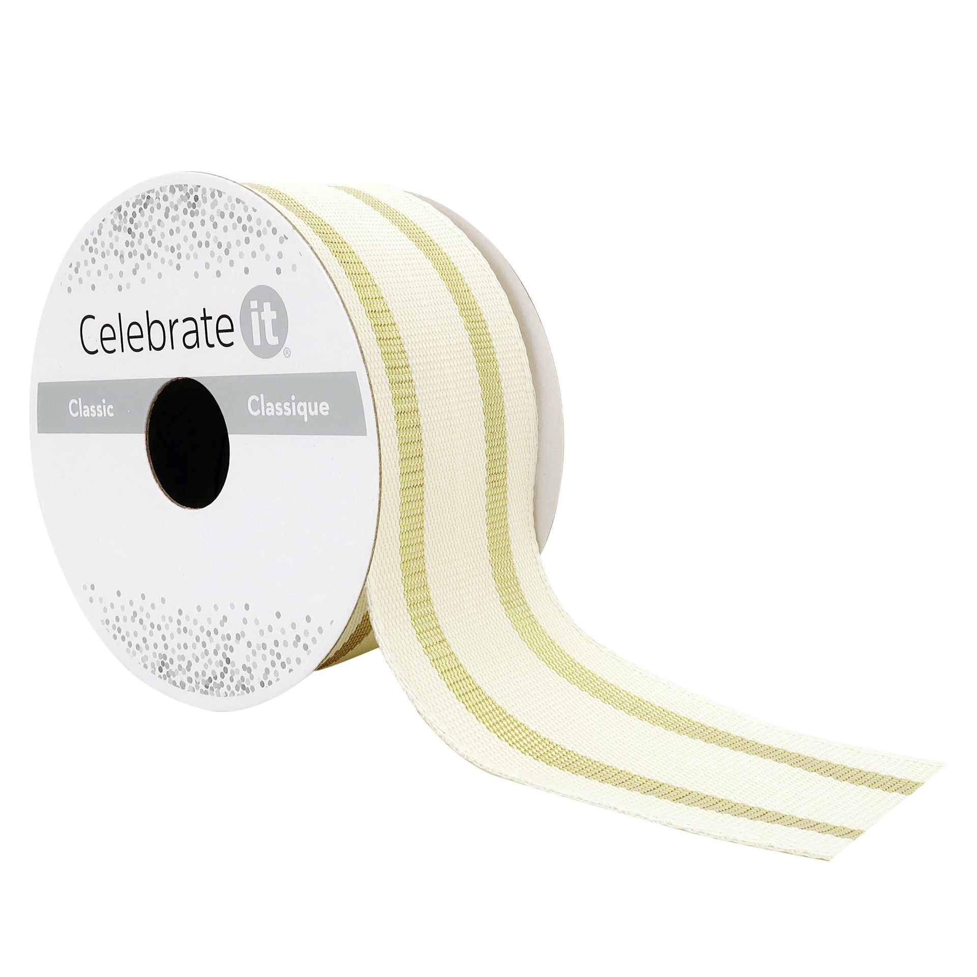 slide 4 of 4, 1.5" X 3yd. Wired Ticking Stripe Ribbon By Celebrate It, 1.5 in x 3 yd