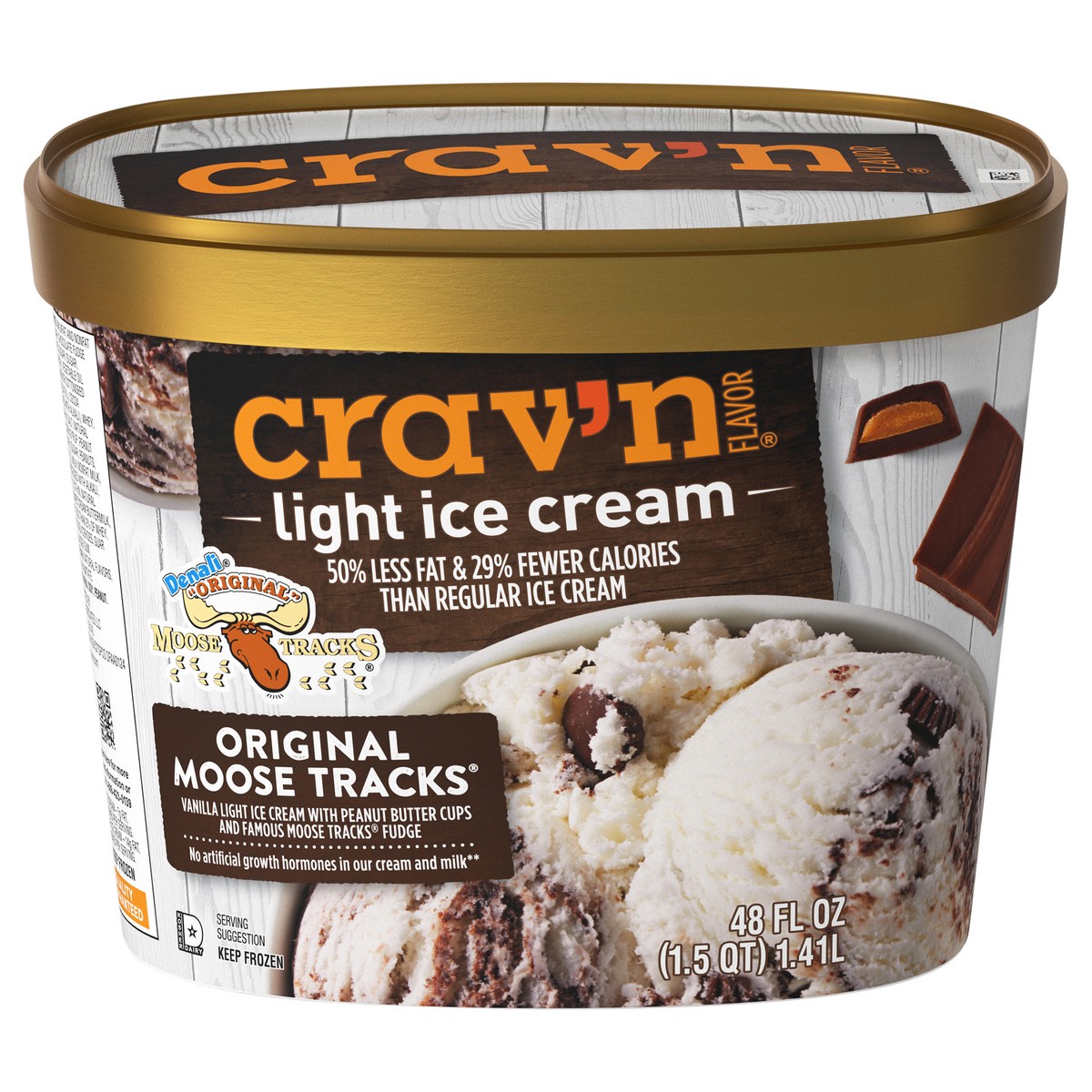 slide 3 of 4, Crav'n Flavor Original Moose Tracks Light Ice Cream 48 fl oz, 48 fl oz
