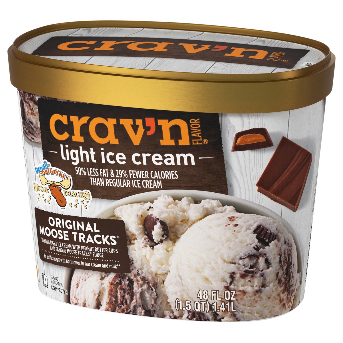 slide 2 of 4, Crav'n Flavor Original Moose Tracks Light Ice Cream 48 fl oz, 48 fl oz