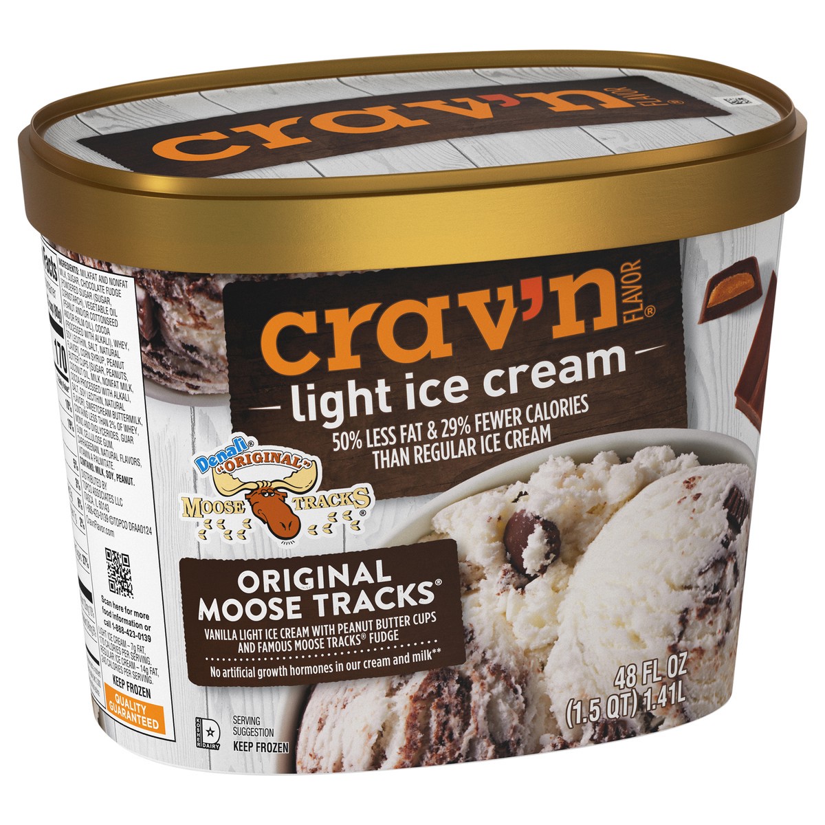 slide 4 of 4, Crav'n Flavor Original Moose Tracks Light Ice Cream 48 fl oz, 48 fl oz