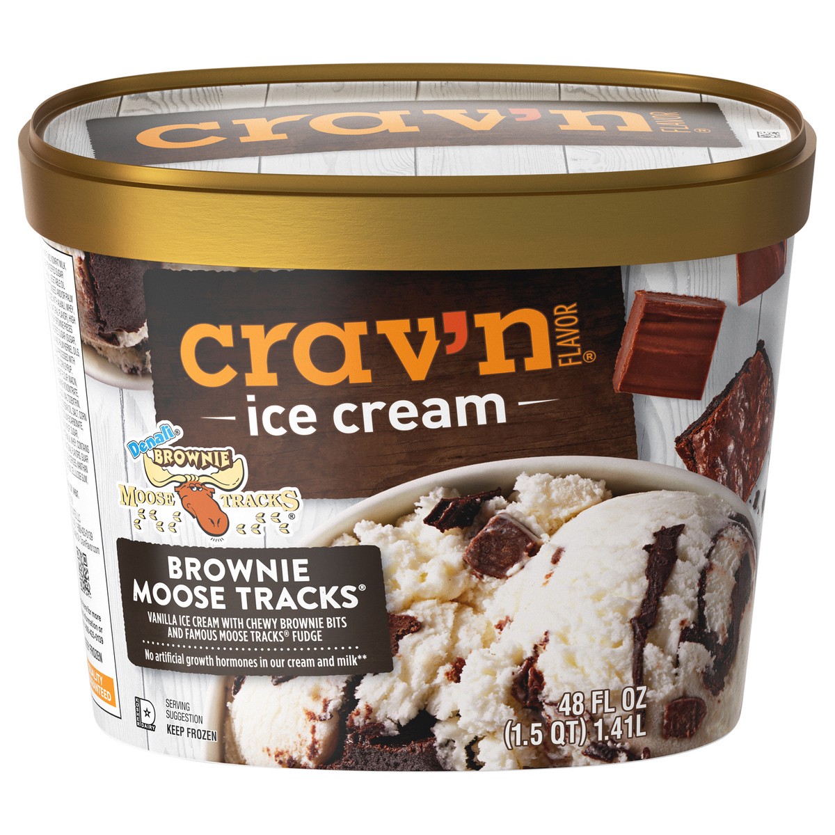 slide 4 of 4, Crav'n Crav'n Ice Cream - Brownie Moose Tracks, 48 fl oz
