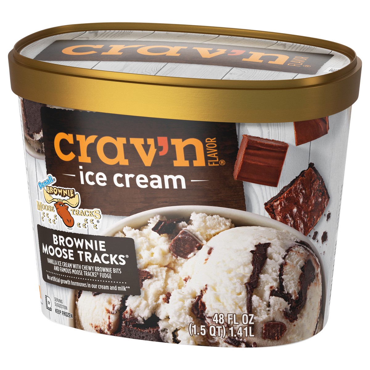 slide 2 of 4, Crav'n Crav'n Ice Cream - Brownie Moose Tracks, 48 fl oz
