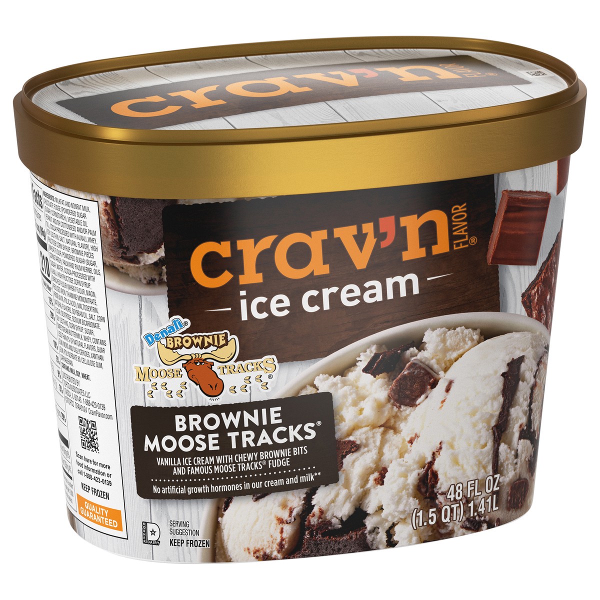 slide 3 of 4, Crav'n Crav'n Ice Cream - Brownie Moose Tracks, 48 fl oz