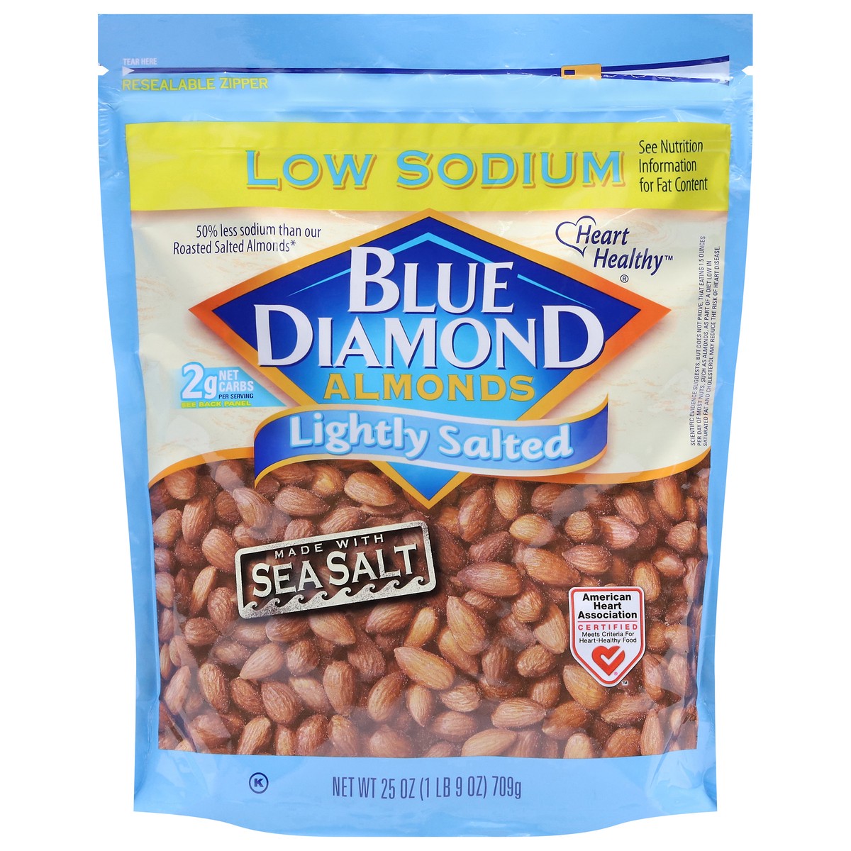 slide 1 of 2, Blue Diamond Low Sodium Lightly Salted Almonds 25 oz, 25 oz