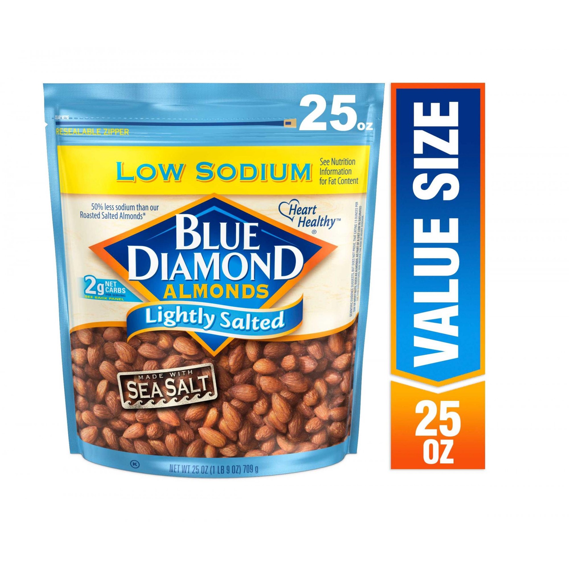 slide 1 of 2, Blue Diamond Almonds Low Sodium Lightly Salted Snack Nuts, 40 Oz Resealable Bag (Pack of 1), 25 oz