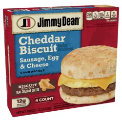 Jimmy Dean Cheddar Biscuit Breakfast Sandwiches with Sausage, Egg, and Cheese, Frozen, 4 Count