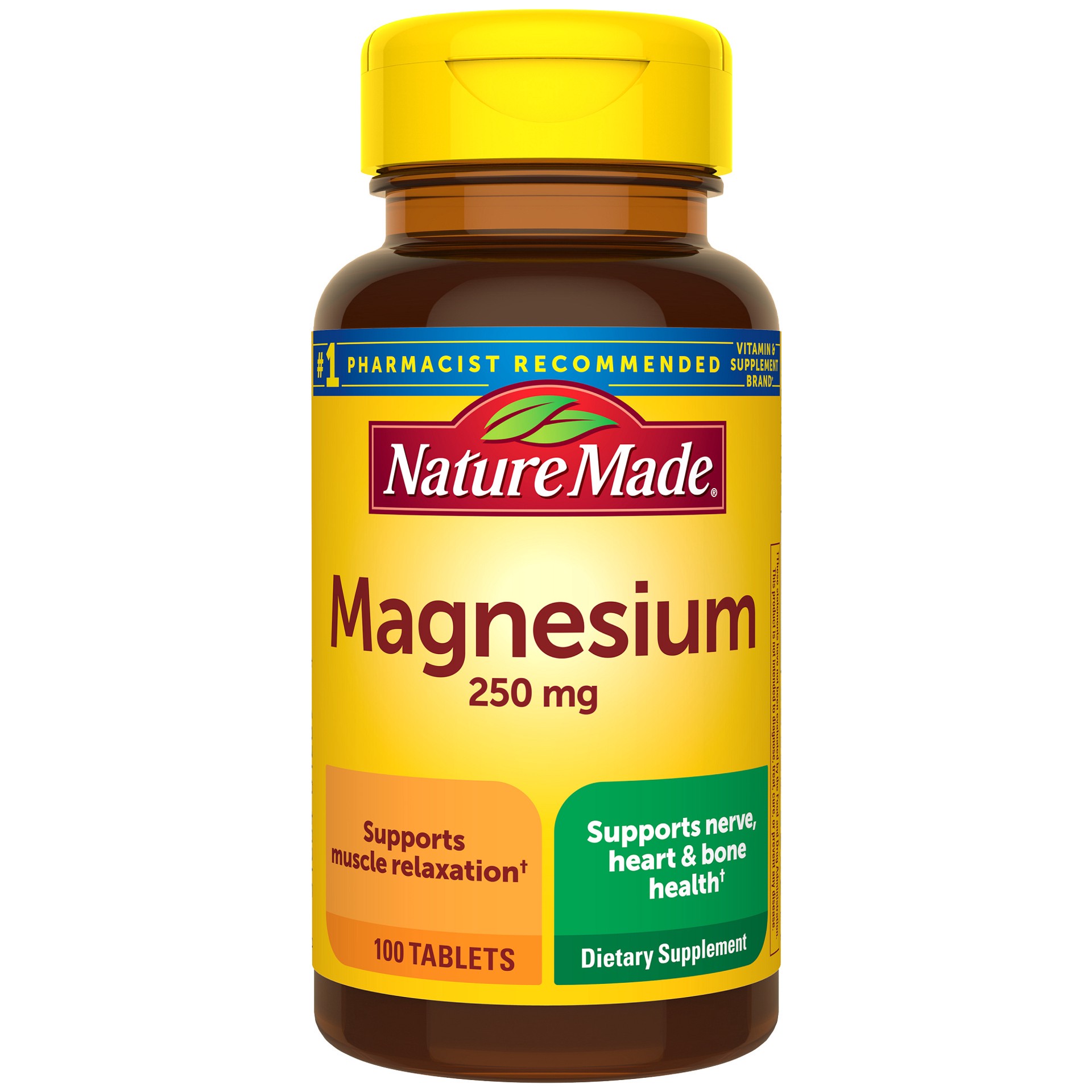 slide 1 of 4, Nature Made Magnesium Oxide 250 mg, Dietary Supplement for Muscle, Heart, Bone and Nerve Health Support, 100 Tablets, 100 Day Supply, 100 ct