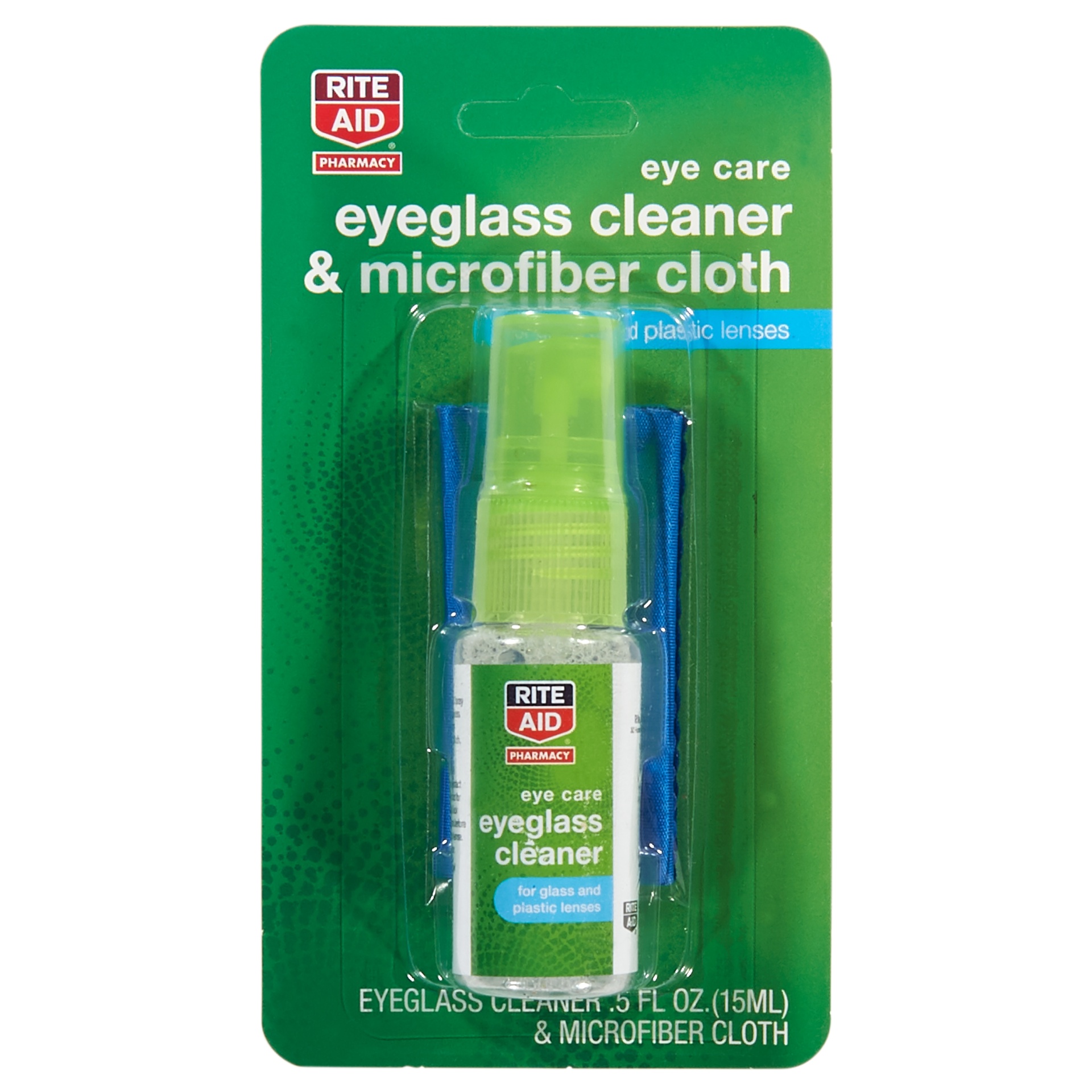 slide 1 of 1, Rite Aid Eye Care Eyeglass Cleaner & Microfiber Cloth, 0.5 fl oz