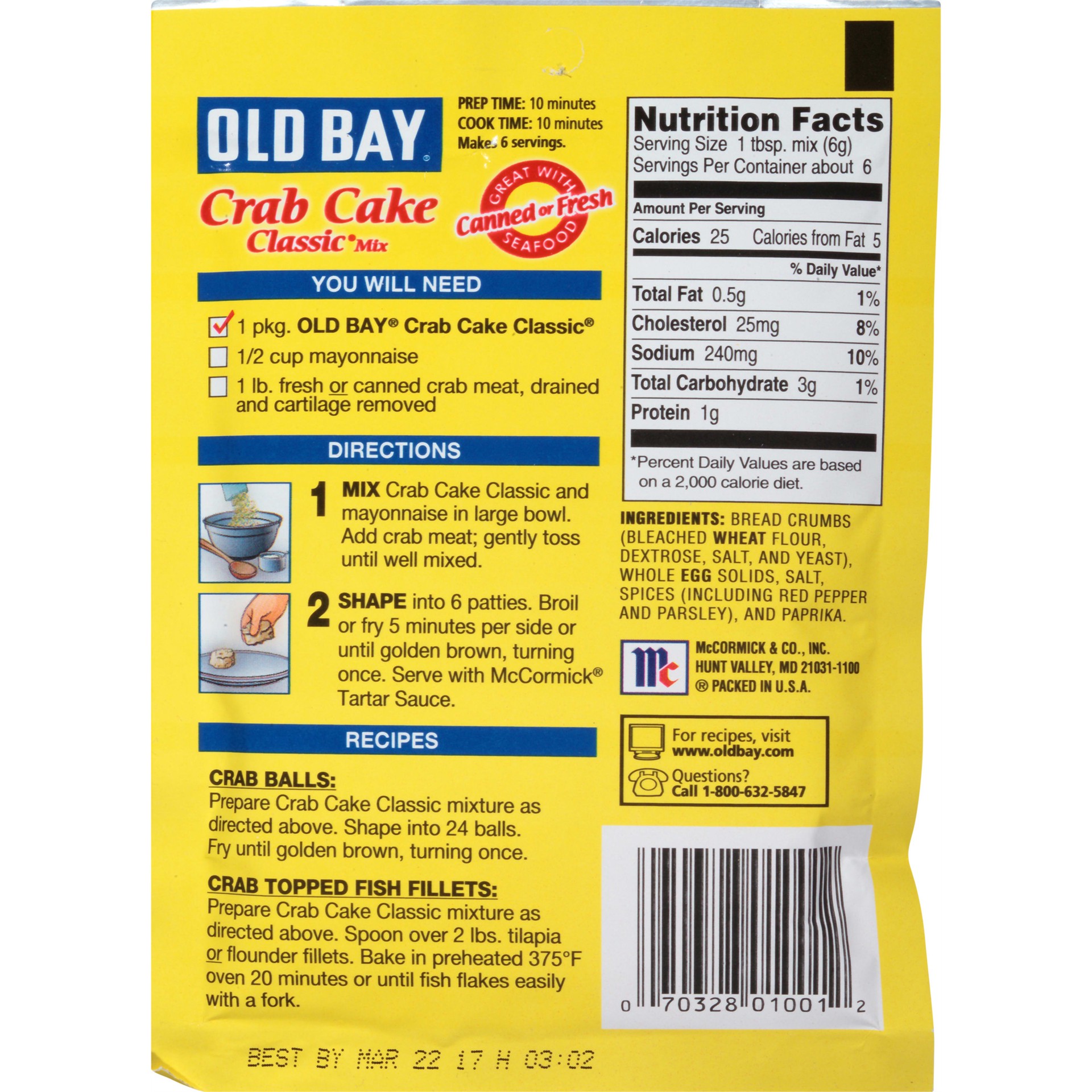slide 2 of 5, Old Bay Classic Crab Cake Seasoning Mix, 1.24 oz, 1.24 oz