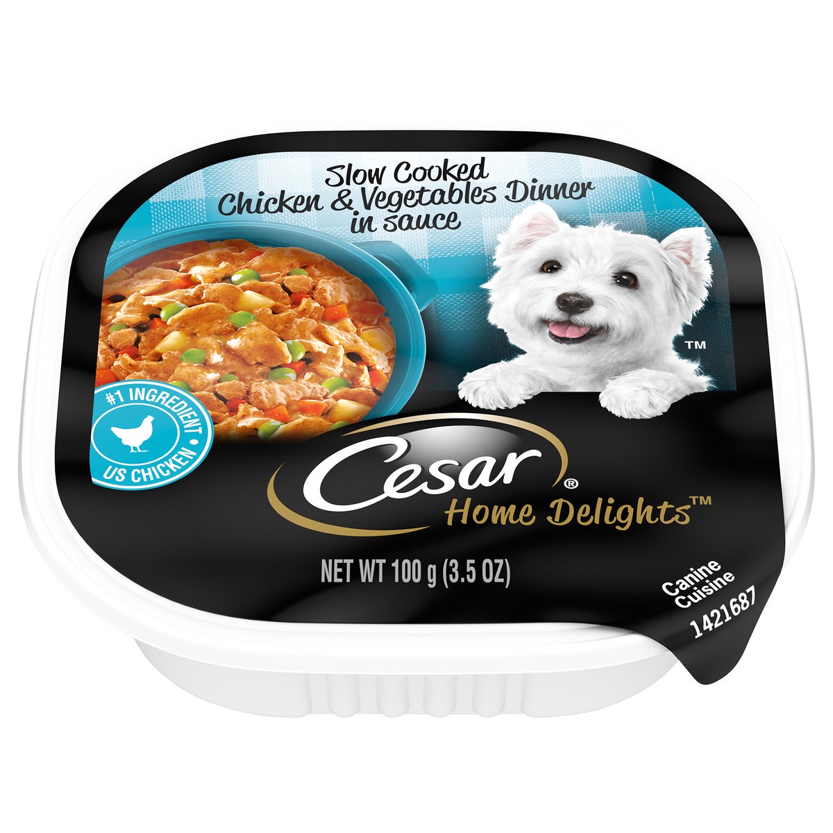 slide 1 of 5, Cesar Home Delights Slow Cooked Chicken & Vegetables Dinner in Sauce Canine Cuisine 3.5 oz, 3.5 oz