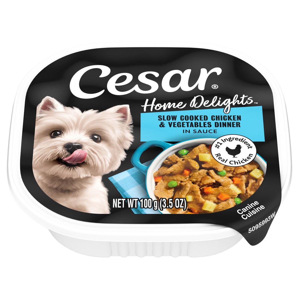 slide 1 of 5, Cesar Home Delights Slow Cooked Chicken & Vegetables Dinner in Sauce Canine Cuisine 3.5 oz, 3.5 oz