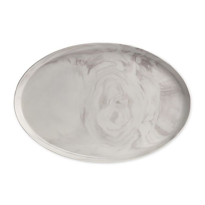 slide 1 of 3, Artisanal Kitchen Supply Coupe Marbleized Oval Platter - Grey, 17 in