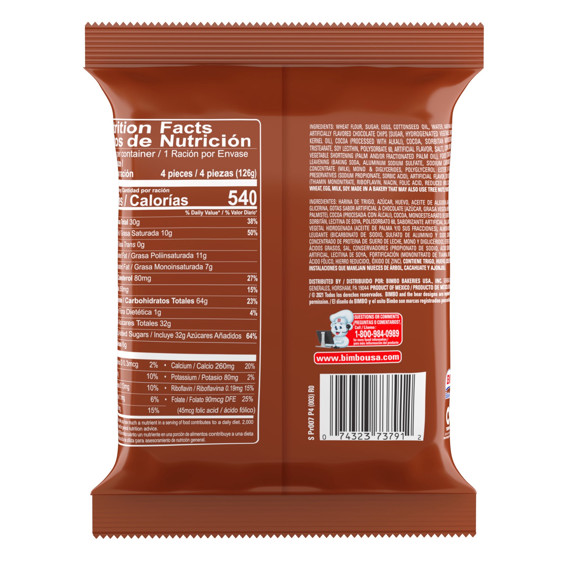 slide 2 of 5, Bimbo Mini Mantecadas Vanilla Muffins with Chocolate Chips, 4 count, Mini Muffins, 4.44 oz Bag - 4.44 oz, 4.44 oz