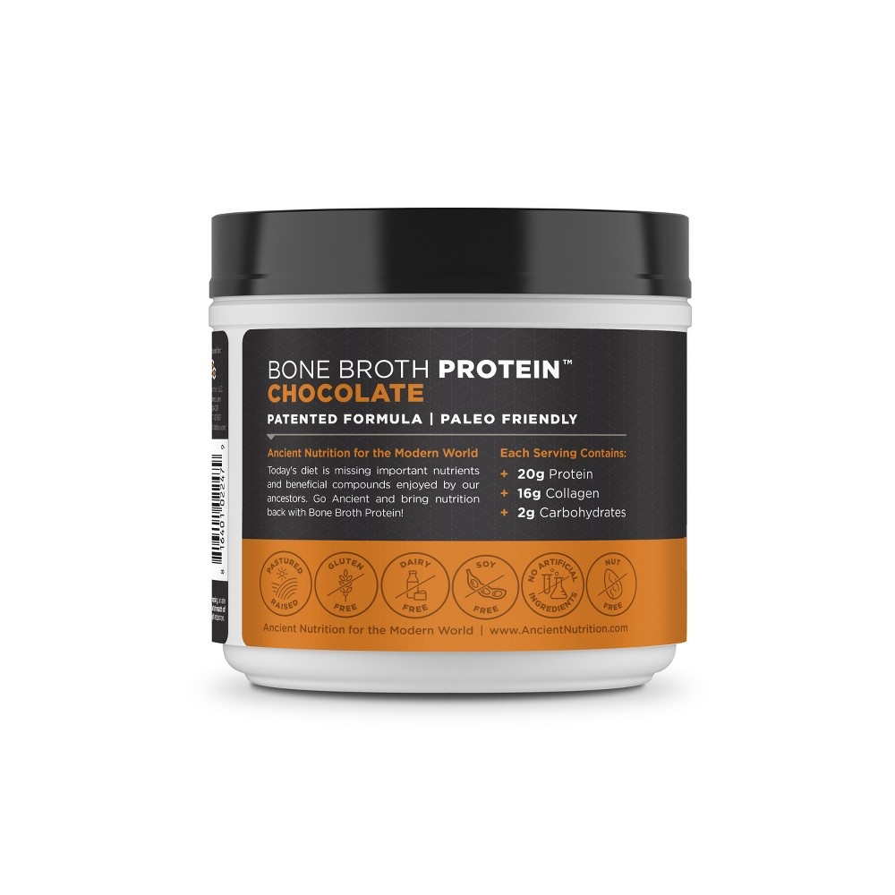 slide 3 of 3, Ancient Nutrition Chocolate Bone Broth Protein With Collagen Peptides, 12.5 oz