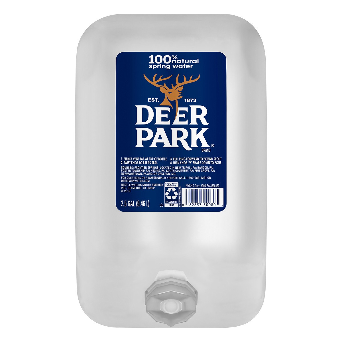 slide 1 of 27, DEER PARK Brand 100% Natural Spring Water, 2.5-gallon jug, 2.50 g