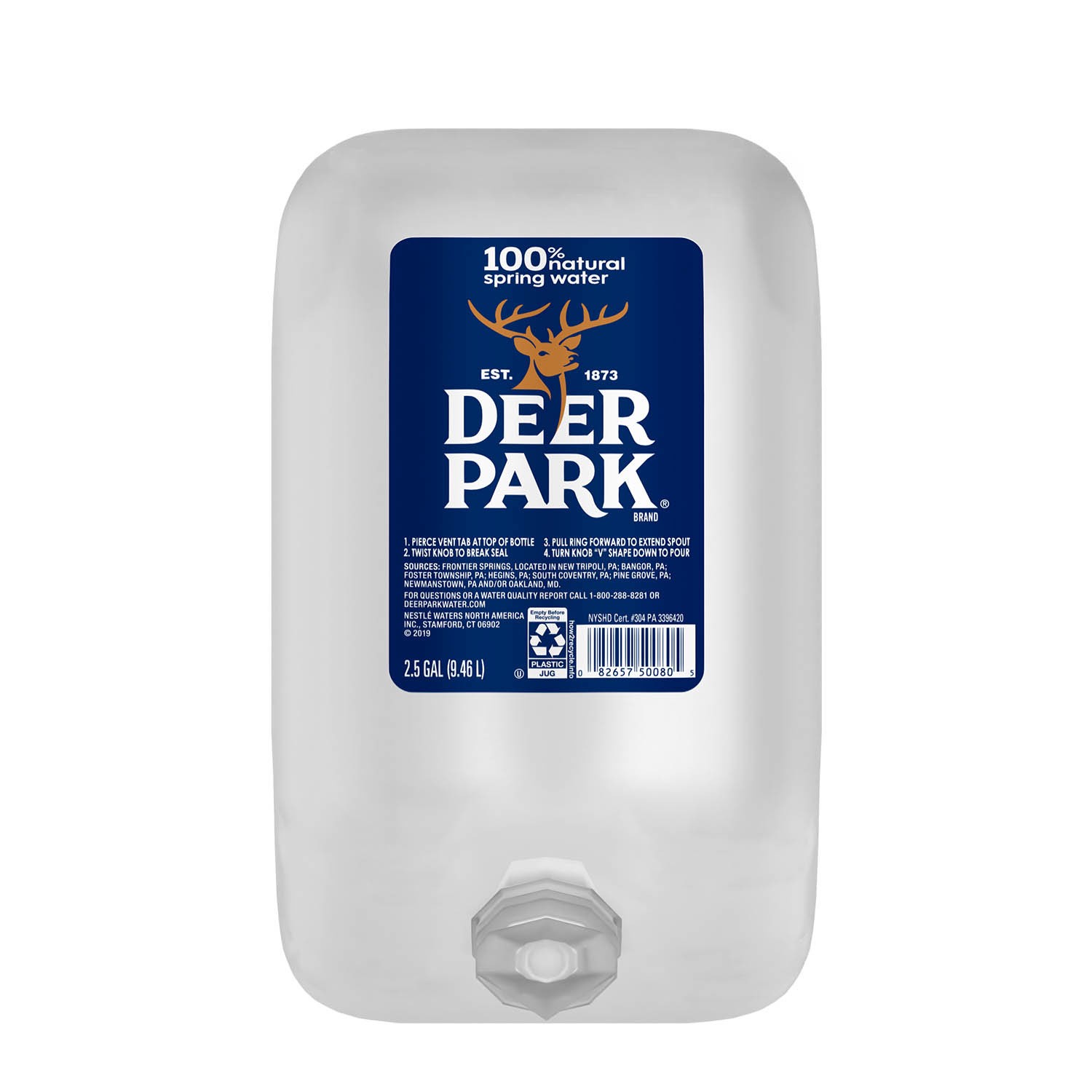 slide 1 of 27, DEER PARK Brand 100% Natural Spring Water, 2.5-gallon jug, 2.50 g