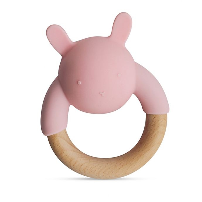 slide 1 of 1, Little Rawr Silicone and Wood Rabbit Rattle - Pink, 1 ct