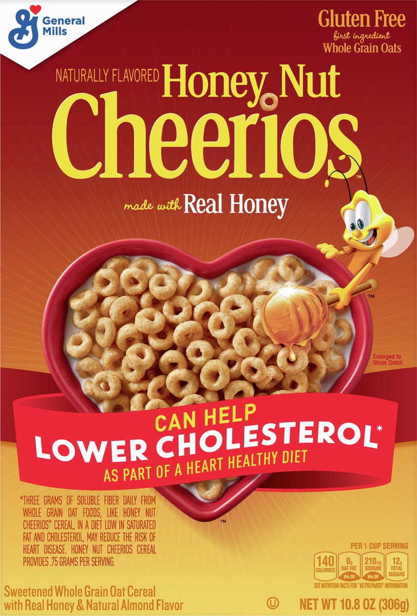 slide 4 of 8, Cheerios Honey Nut Cheerios Cereal, Limited Edition Happy Heart Shapes, Heart Healthy Cereal With Whole Grain Oats, 10.8 oz, 10.8 oz